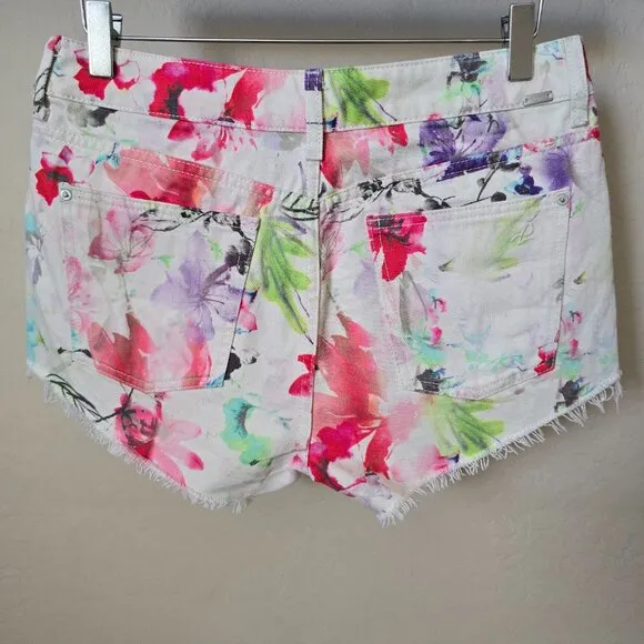 DL1961 Ivy High Rise Carnival Floral Watercolor Cut Off Denim Jean Shorts