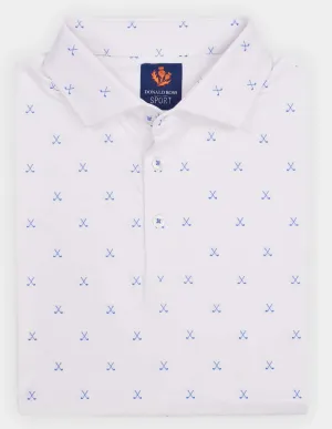 Donald Ross Mens Sport Fit VINCENT Print  Polo - WHITE/ULTRA MARINE