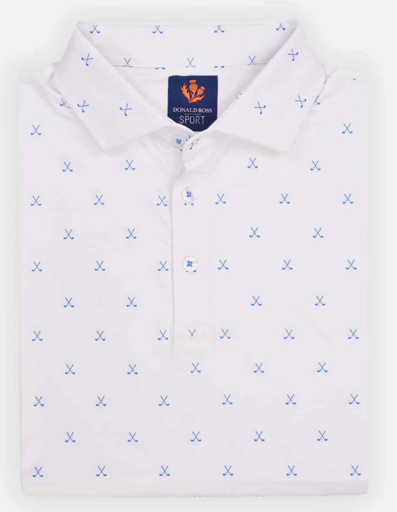 Donald Ross Mens Sport Fit VINCENT Print  Polo - WHITE/ULTRA MARINE