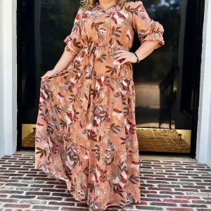 Earthy Floral Maxi Dress~Final Sale