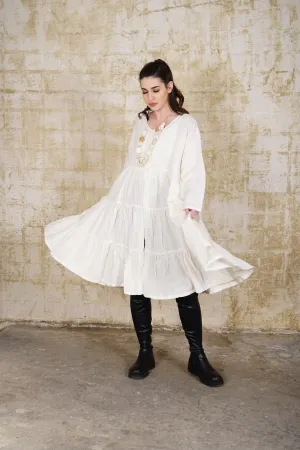 Eileen Linen Button Dress in Cream