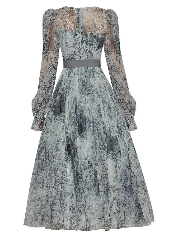 Elegant long sleeve lace up Midi Dress - EA257