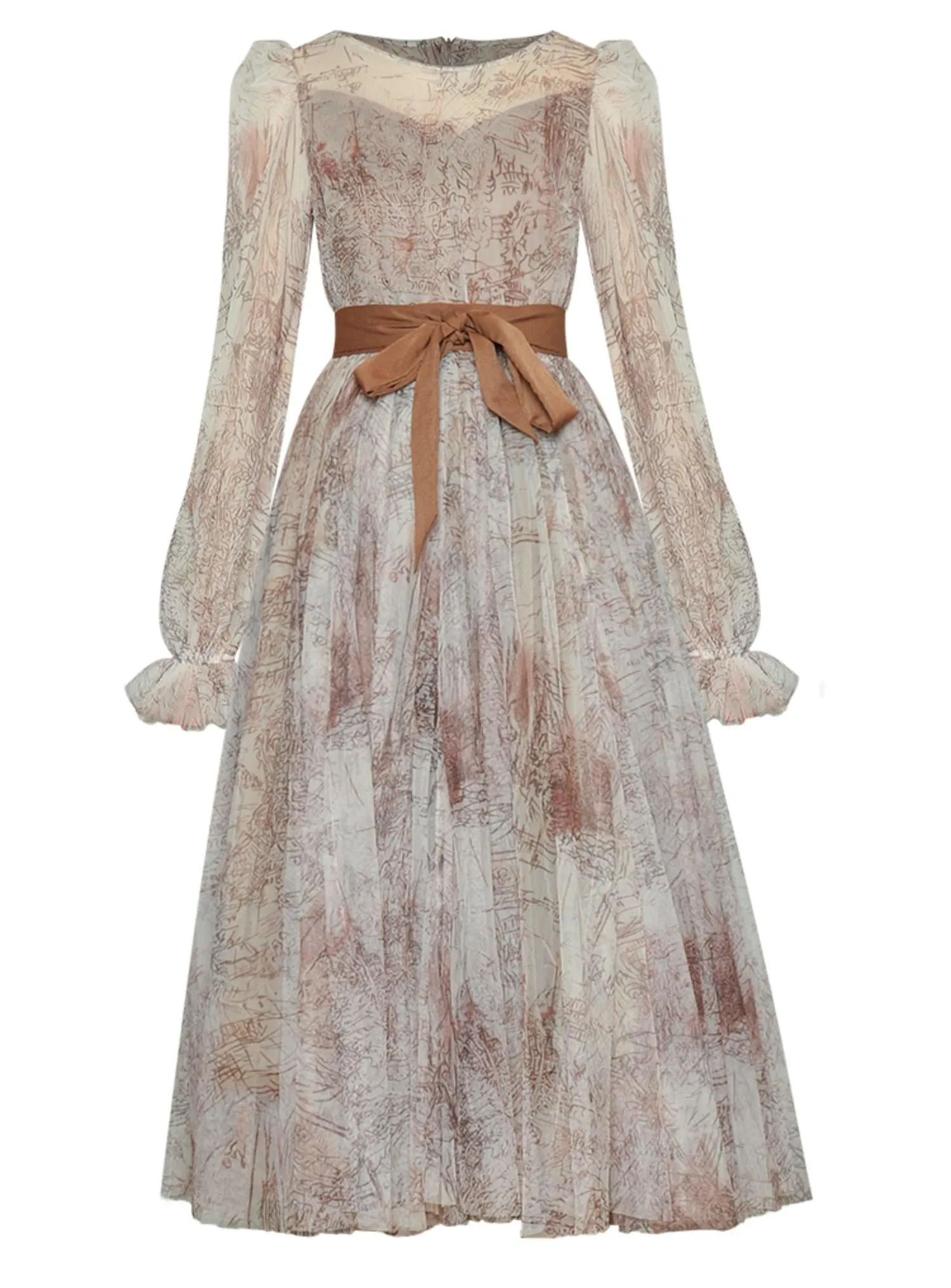Elegant long sleeve lace up Midi Dress - EA257