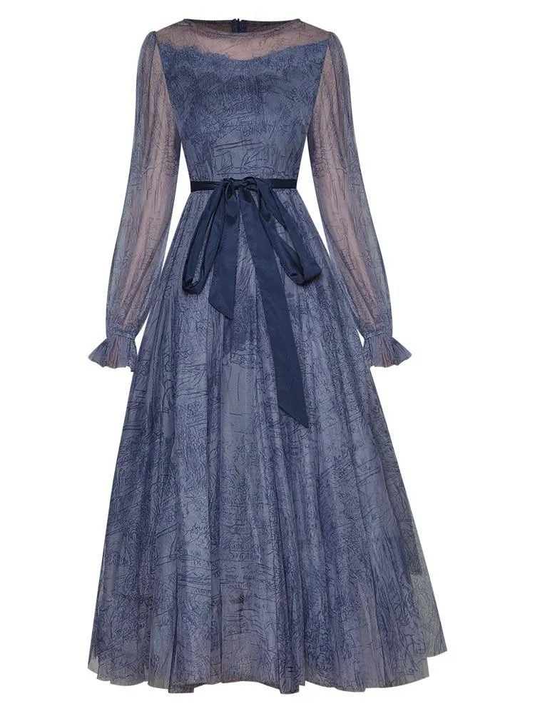 Elegant long sleeve lace up Midi Dress - EA257