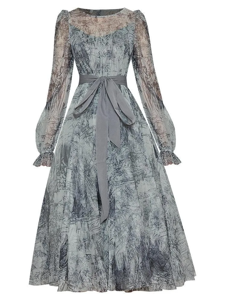 Elegant long sleeve lace up Midi Dress - EA257