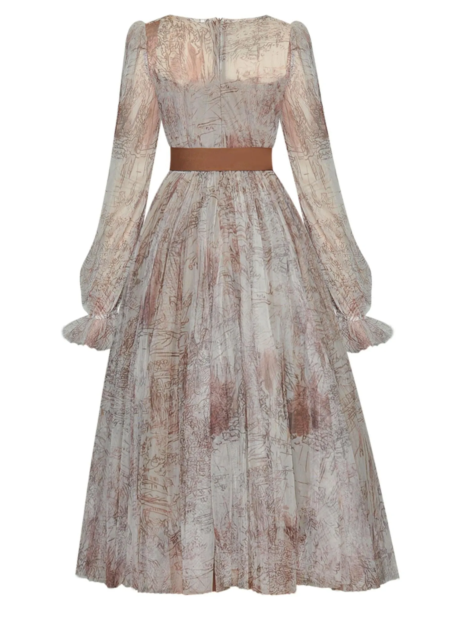 Elegant long sleeve lace up Midi Dress - EA257