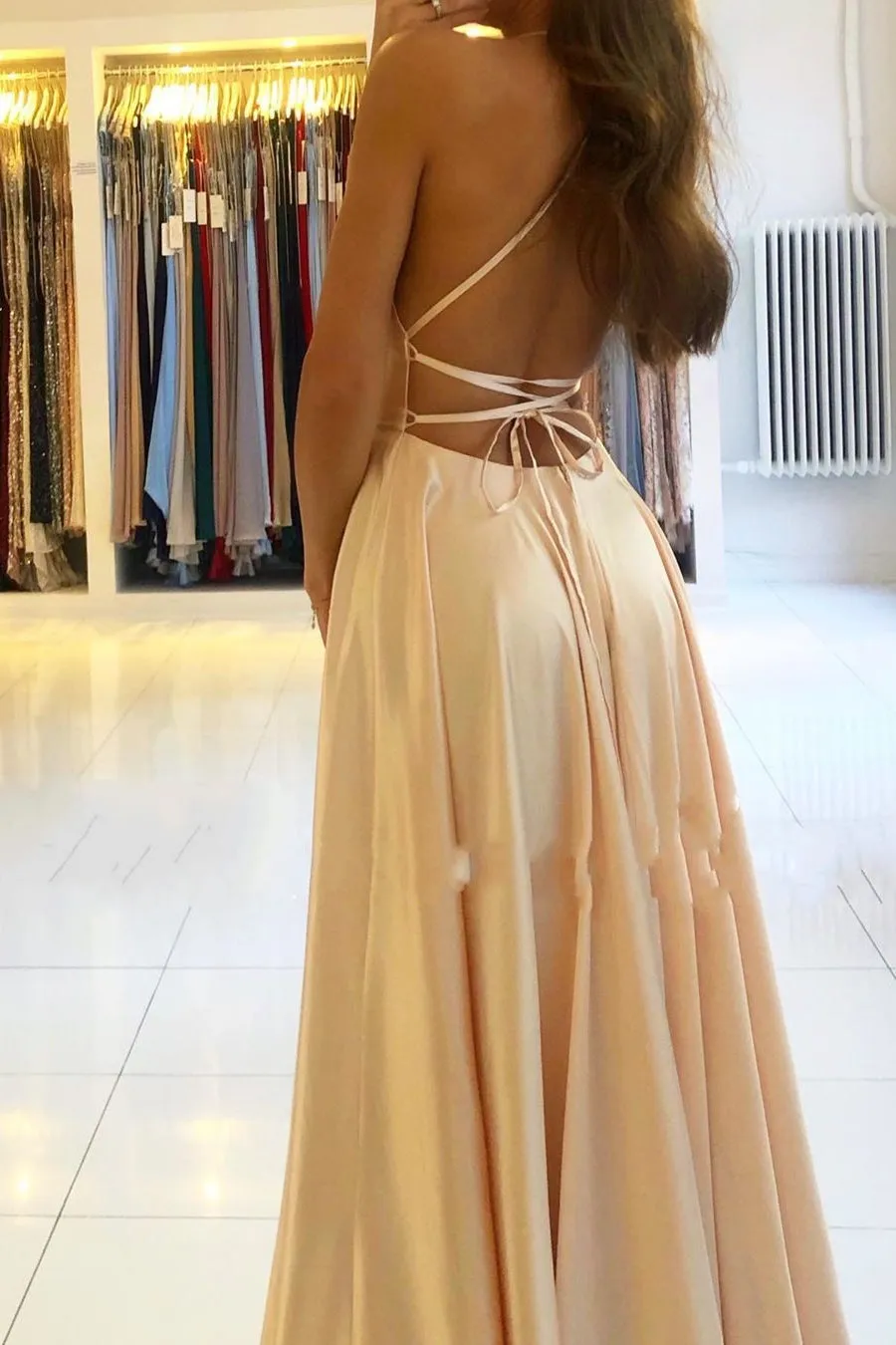 Elegant Spaghetti-Straps Long Prom Dress With Split
