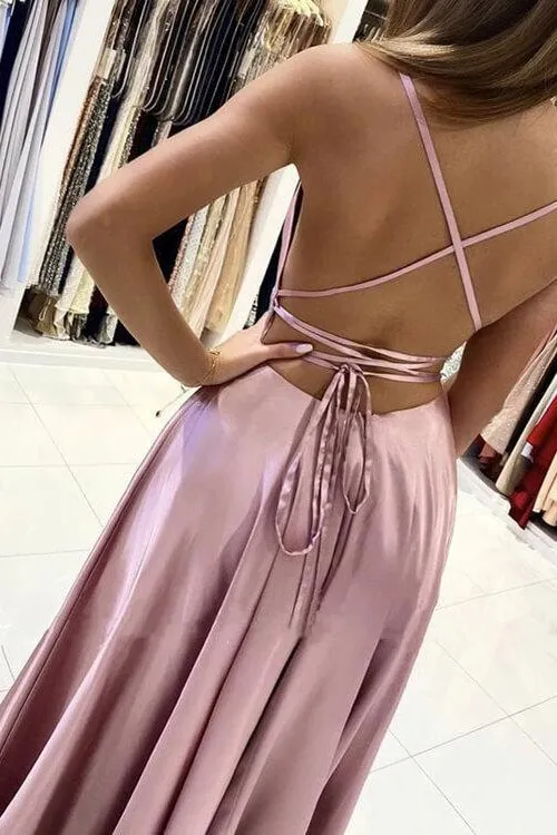 Elegant Spaghetti-Straps Long Prom Dress With Split