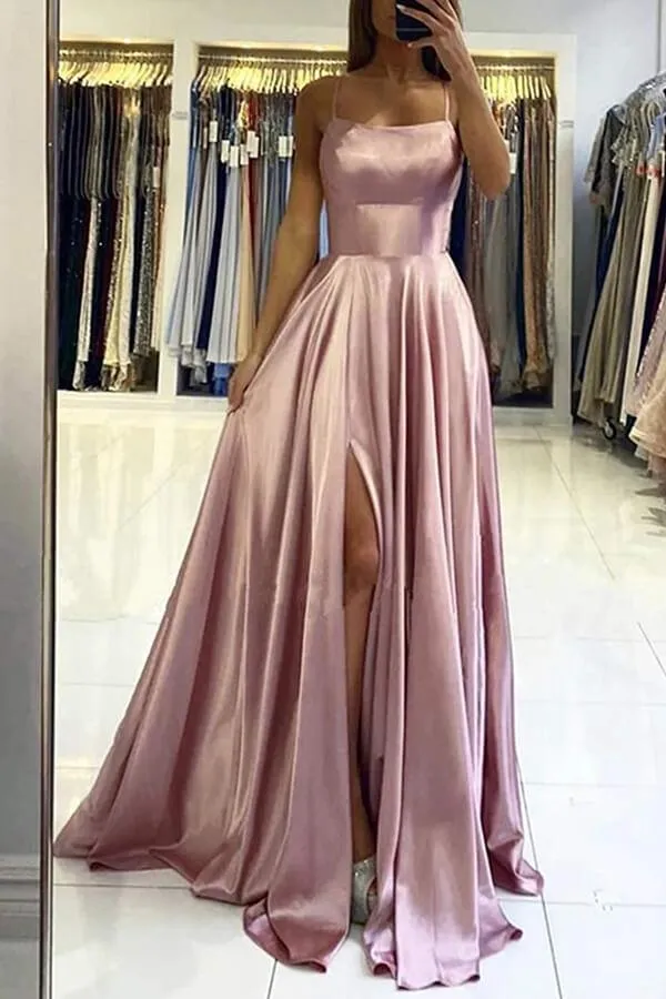 Elegant Spaghetti-Straps Long Prom Dress With Split