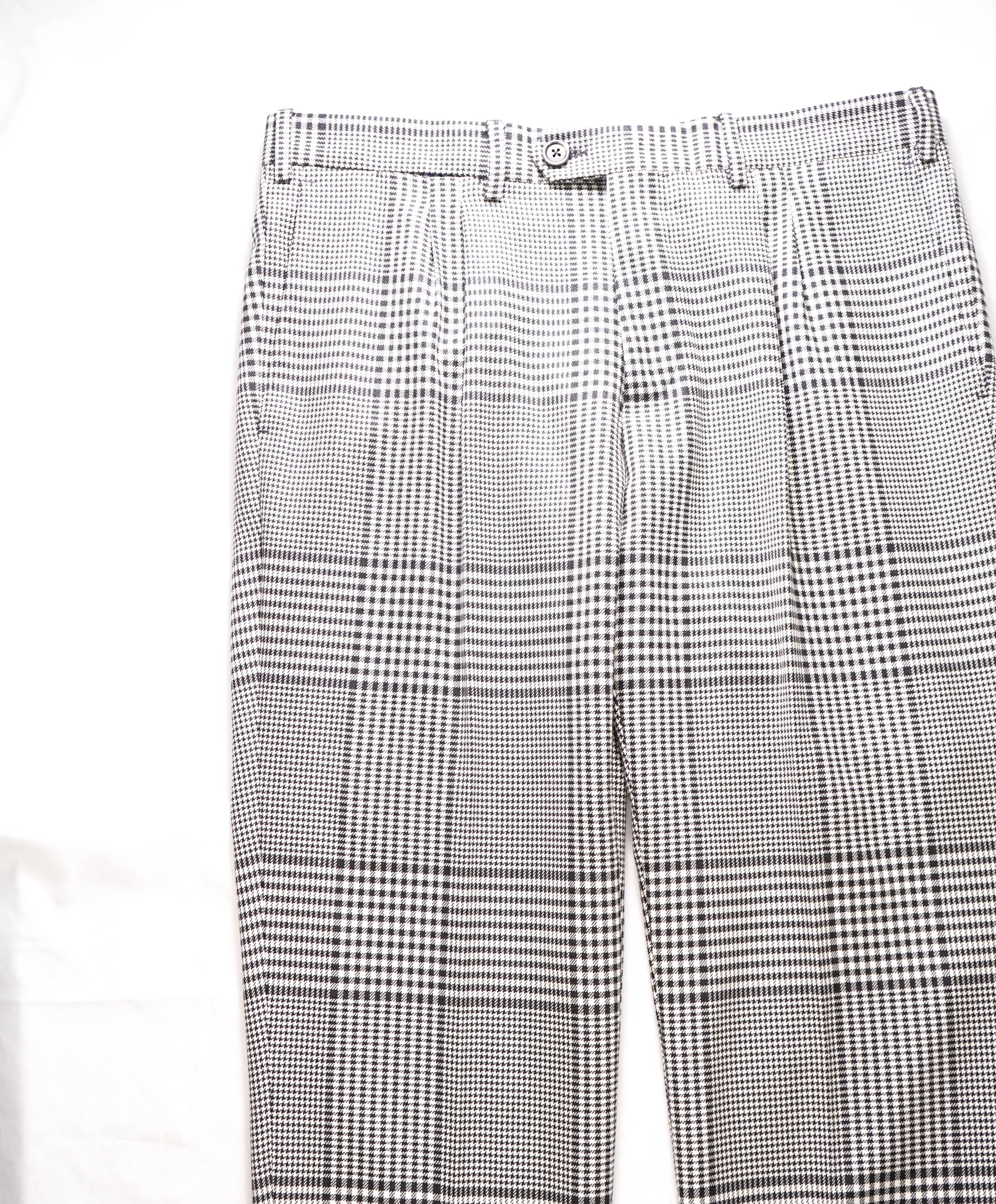 ELEVENTY - Bold Black N' White Check Plaid Flat Front Dress Pants- 33W