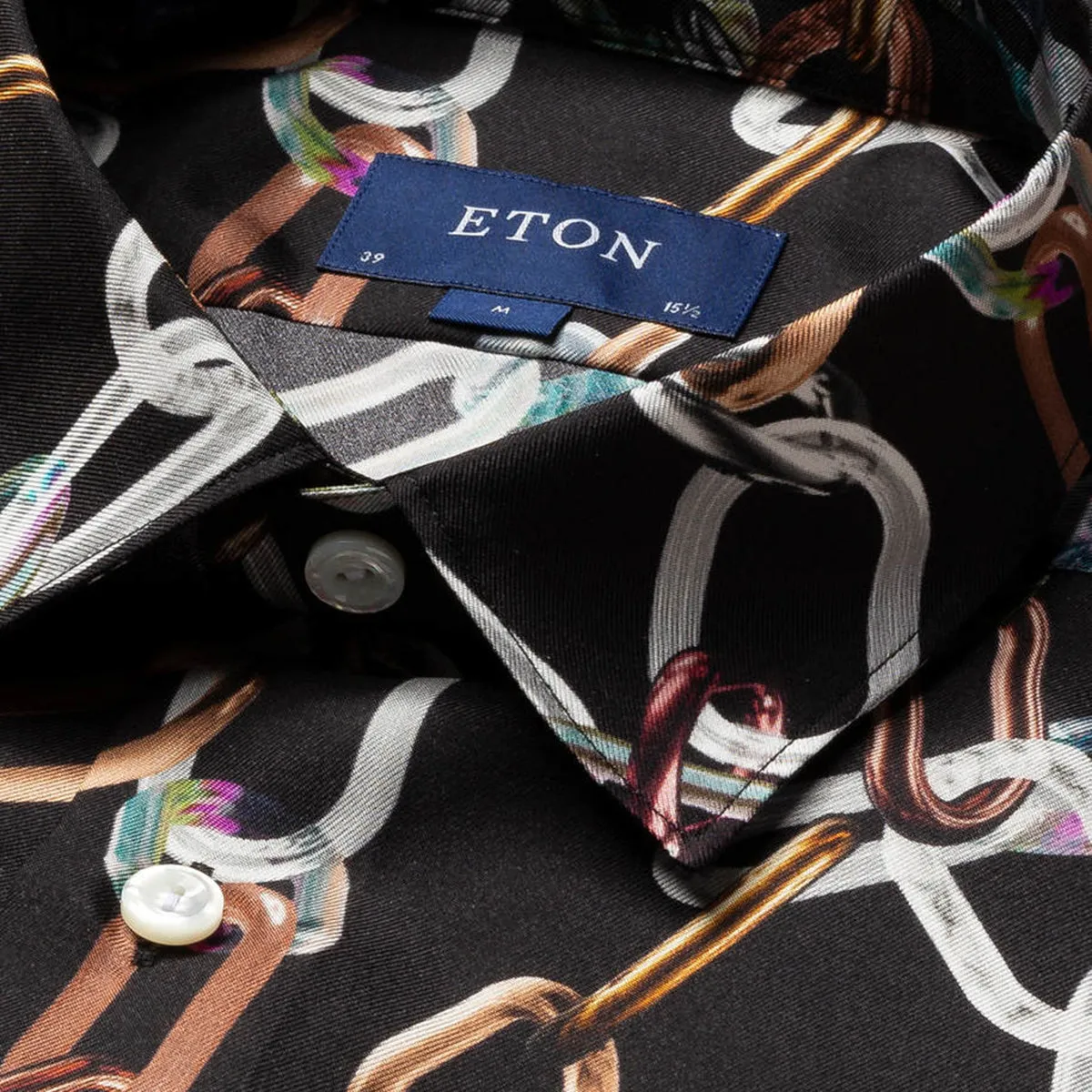 Eton - Slim Fit 3D Print Silk Shirt in Black