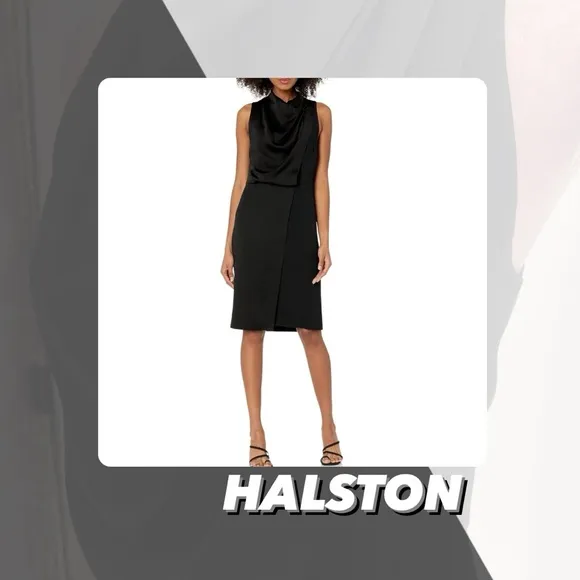 EUC Halston Cowlneck Draped Dress