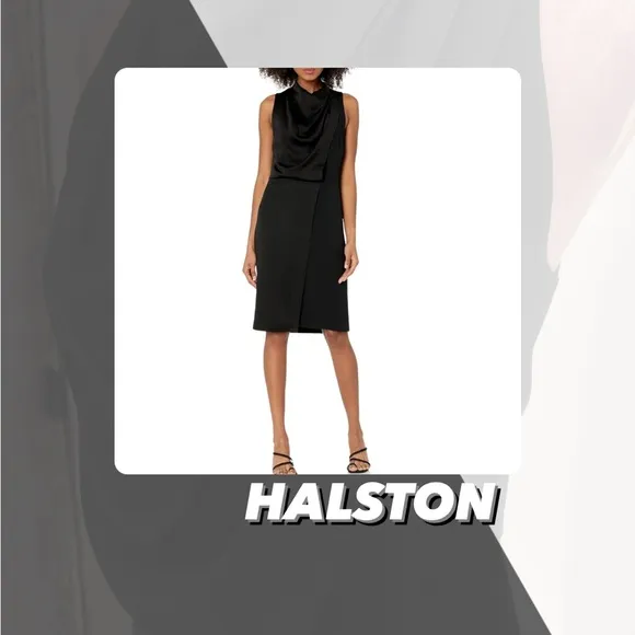 EUC Halston Cowlneck Draped Dress