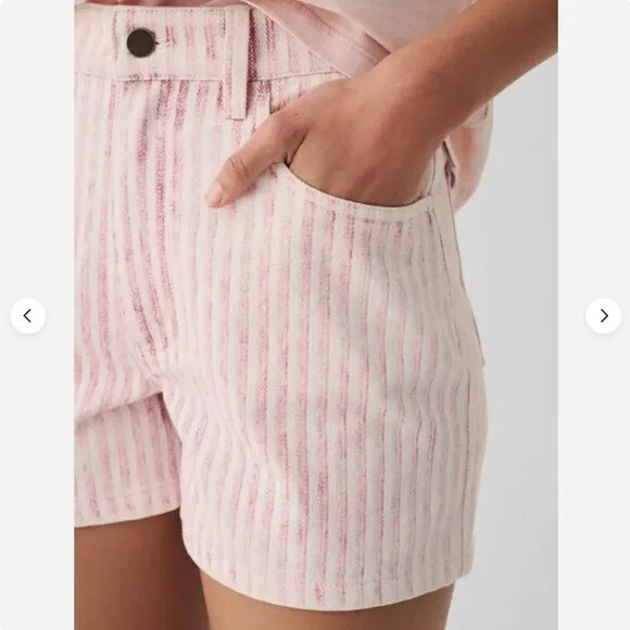 Faherty Topsail Shorts Womens 27 Pink Railroad Stripe High Rise Pockets NEW