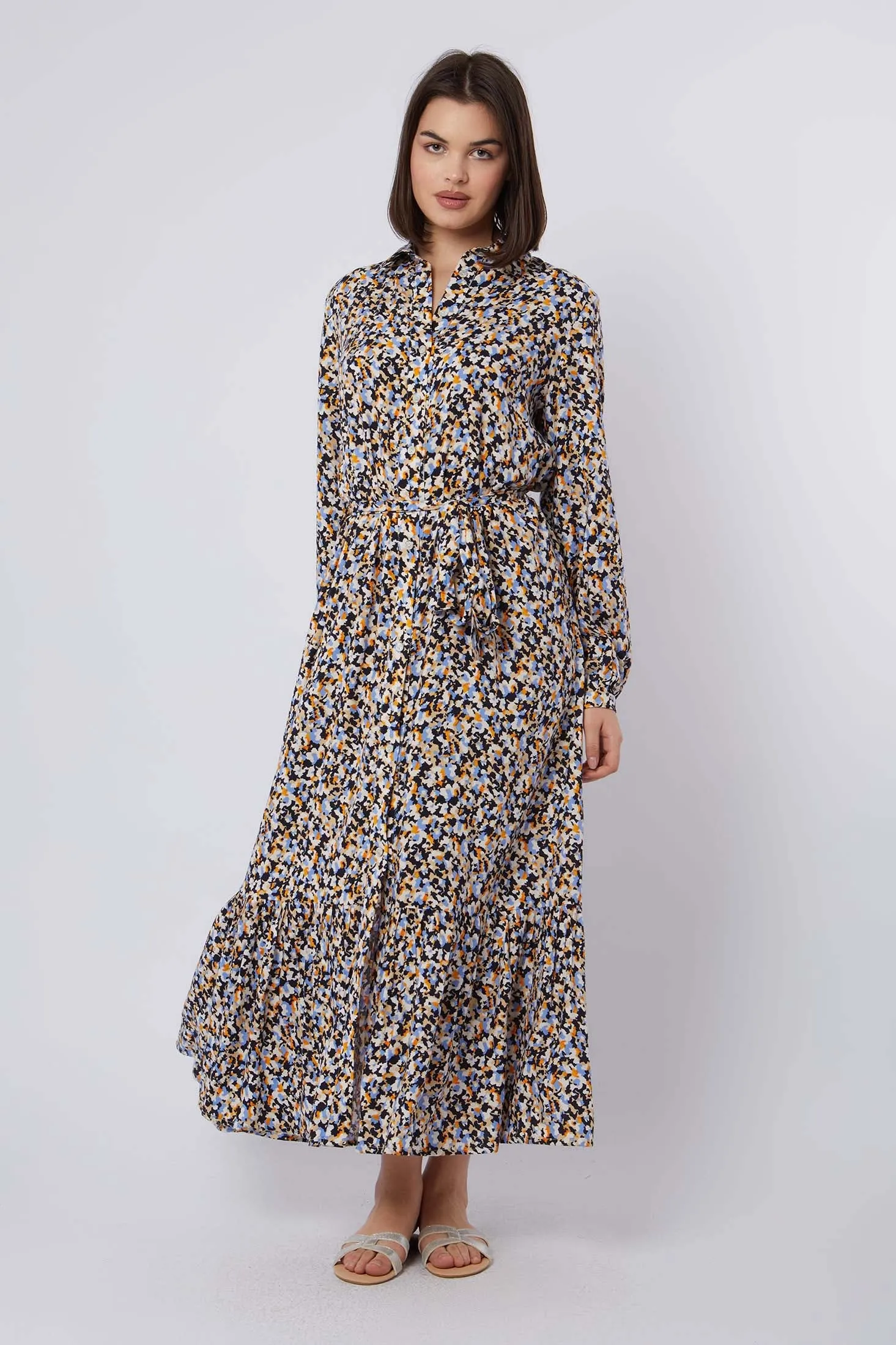 Fancy Long Sleeve Shirt Dress Multicolor
