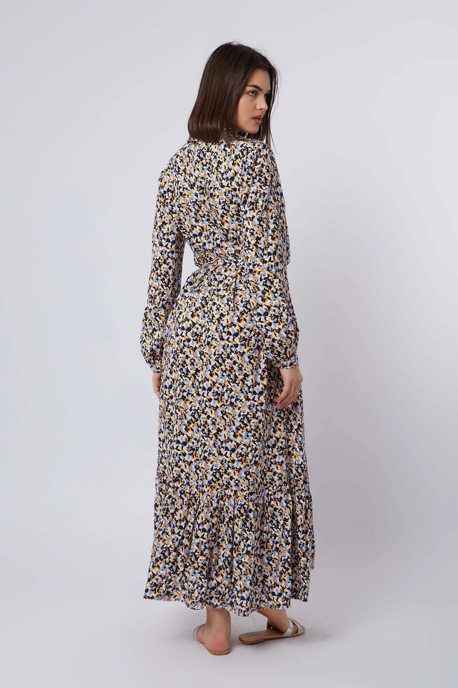 Fancy Long Sleeve Shirt Dress Multicolor