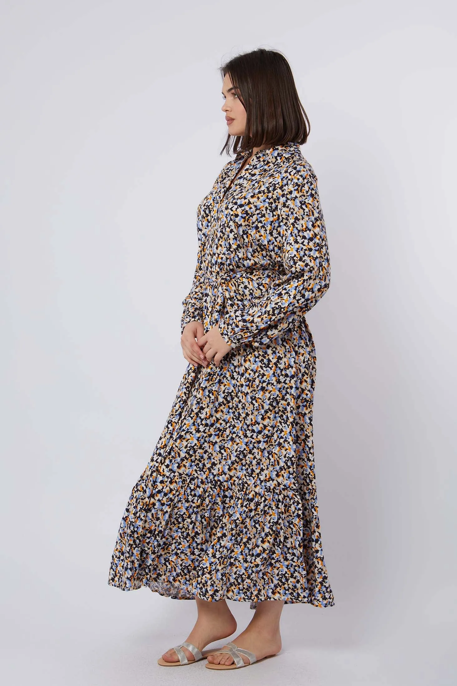Fancy Long Sleeve Shirt Dress Multicolor