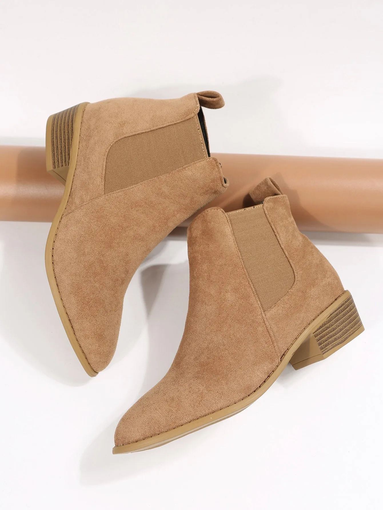 Faux Suede Chelsea Boots With Side Zipper - Camel