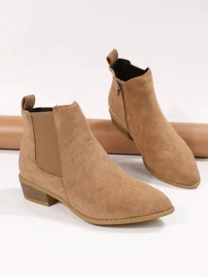 Faux Suede Chelsea Boots With Side Zipper - Camel