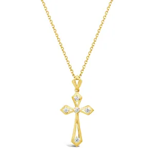 Five Diamond Accented Open Cross Pendant