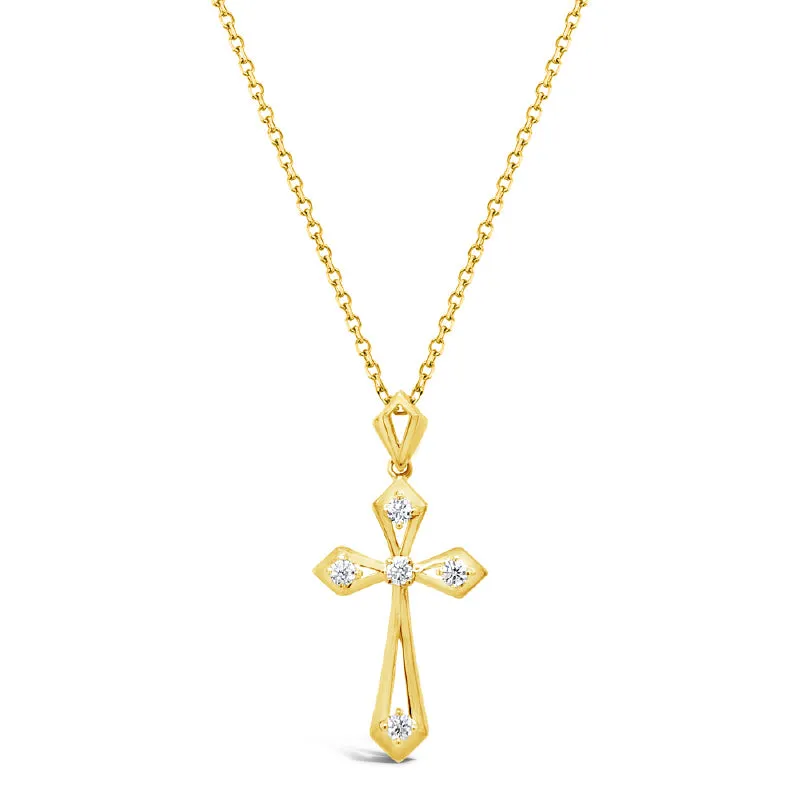 Five Diamond Accented Open Cross Pendant