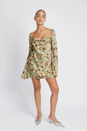 Floral Cowl Neck Mini Dress