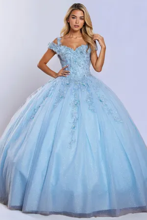 Flower Appliques Straps Sky Blue Tulle Quinceanera Dresses