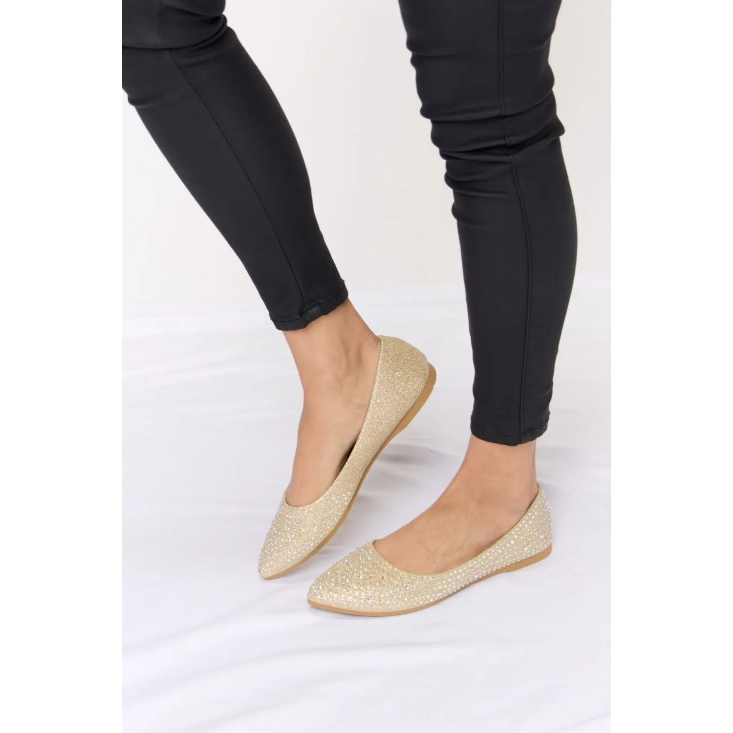 Forever Link Rhinestone Point Toe Flat Slip-Ons