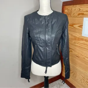 Free People Black Lace Full Zip Faux Leather Jacket 0 Y2K