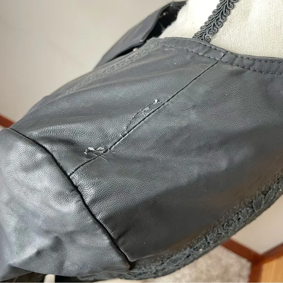 Free People Black Lace Full Zip Faux Leather Jacket 0 Y2K