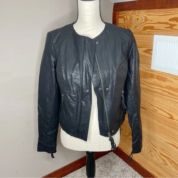Free People Black Lace Full Zip Faux Leather Jacket 0 Y2K