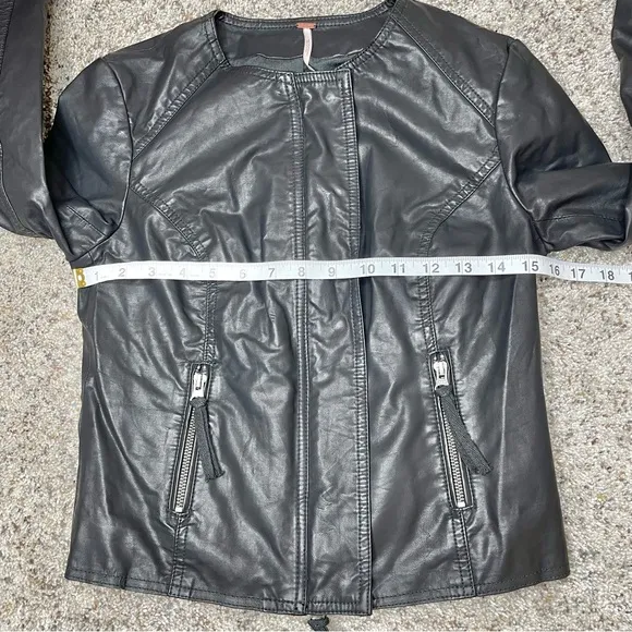 Free People Black Lace Full Zip Faux Leather Jacket 0 Y2K