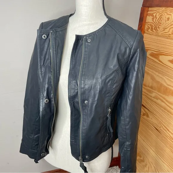 Free People Black Lace Full Zip Faux Leather Jacket 0 Y2K