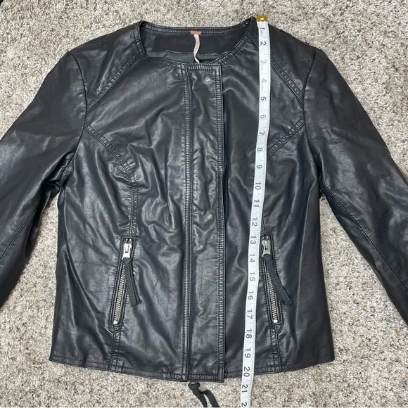 Free People Black Lace Full Zip Faux Leather Jacket 0 Y2K
