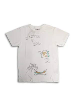 Free Rage Recycled Cotton Tee Hand Paint Live Free White