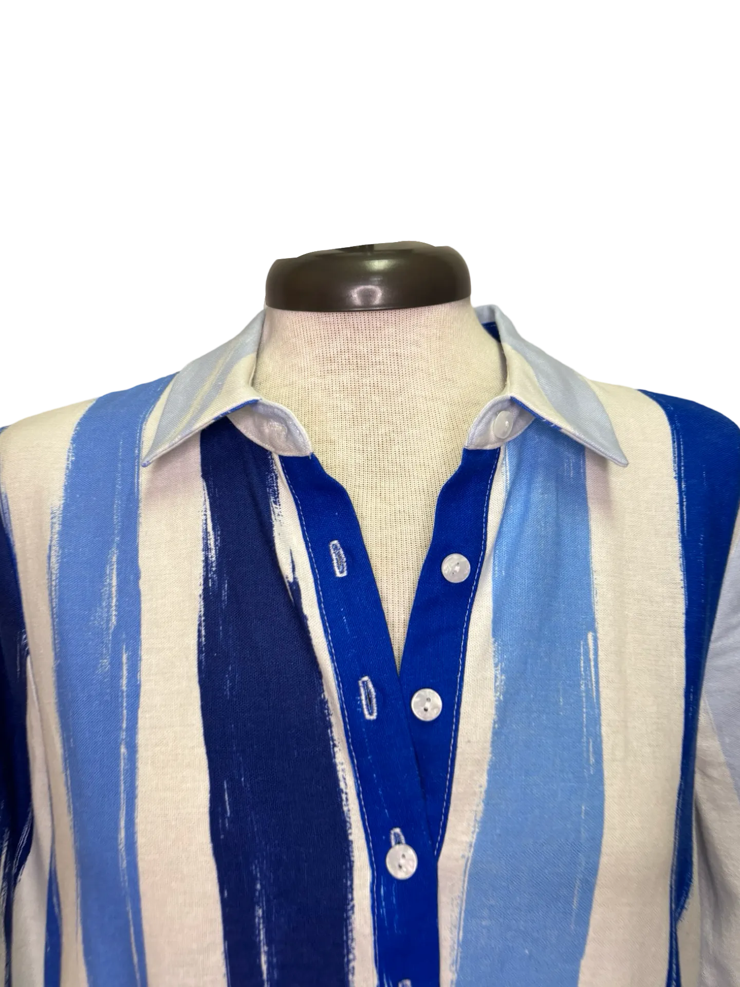 Full Shirt Dress with Flounce Ivory/Blue