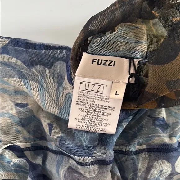 Fuzzi Elegant Blue and Gold Off-Shoulder Dress Sz L