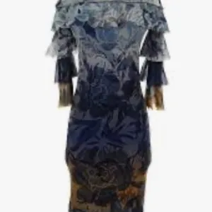 Fuzzi Elegant Blue and Gold Off-Shoulder Dress Sz L