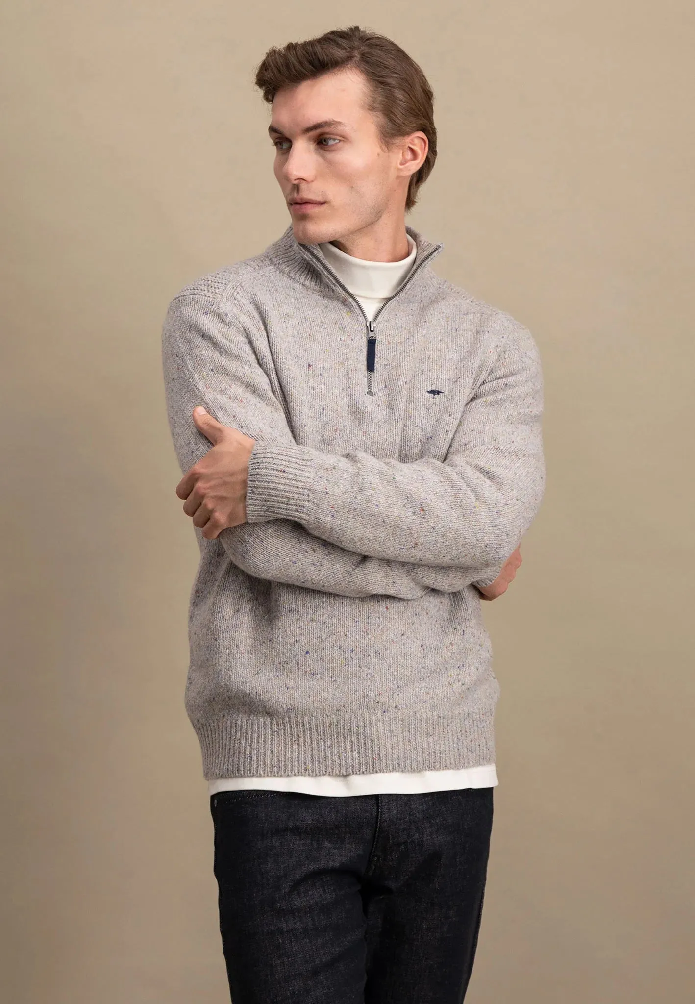 FYNCH HATTON Troyer 1/4 Zip Donegal Knit - Men's – Winter White