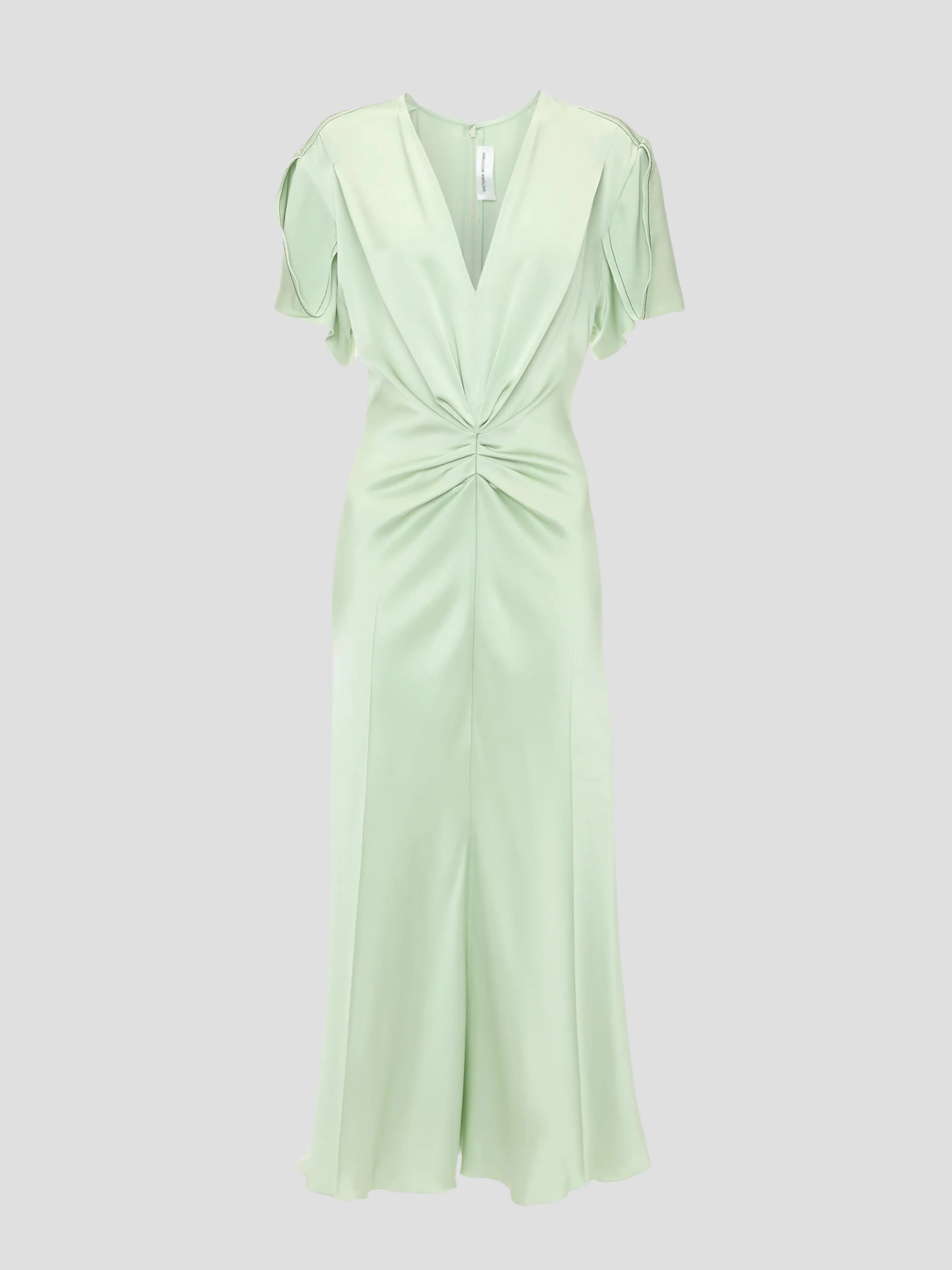 Gathered V-Neck Midi Dress in Jade