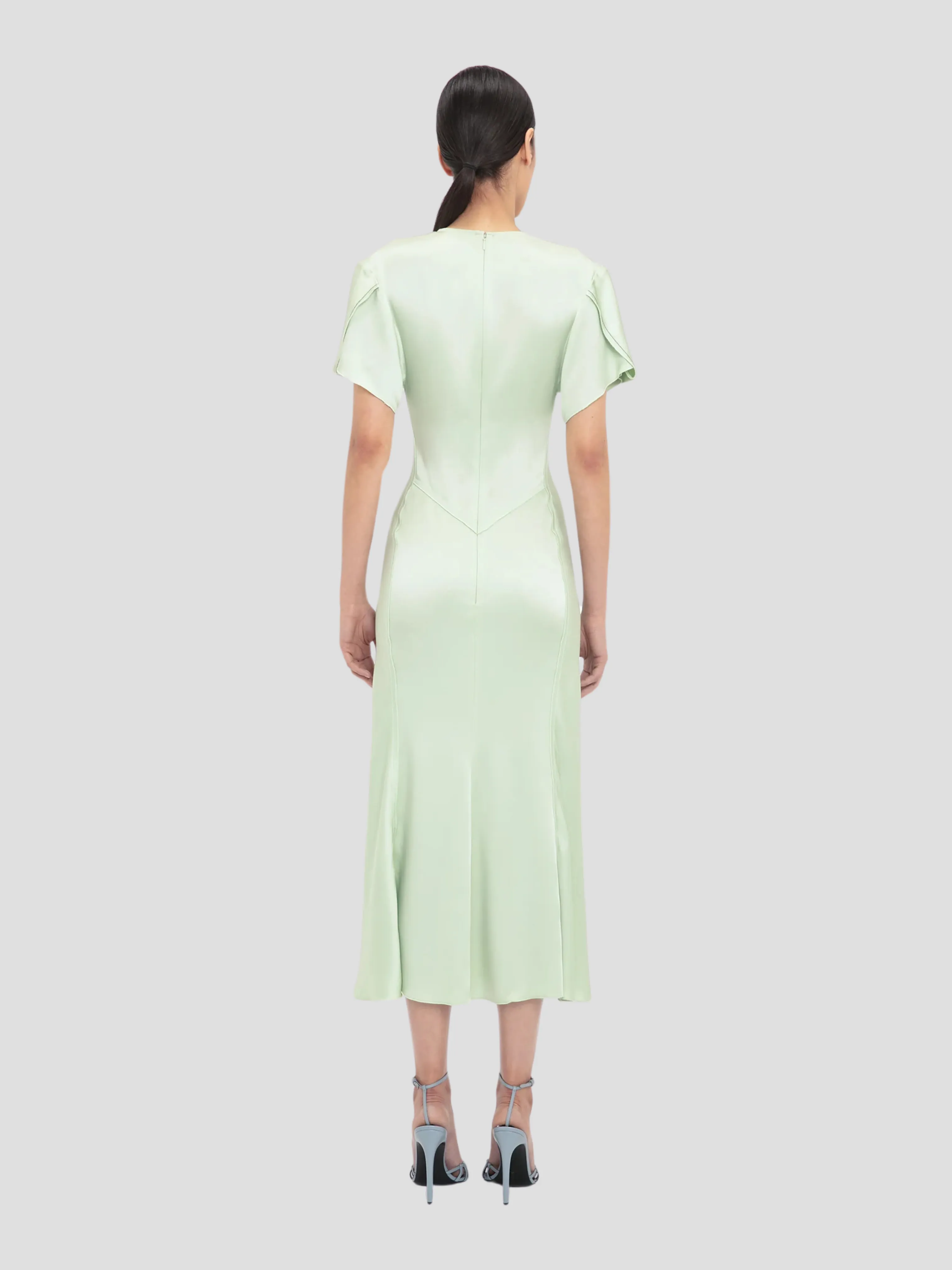 Gathered V-Neck Midi Dress in Jade