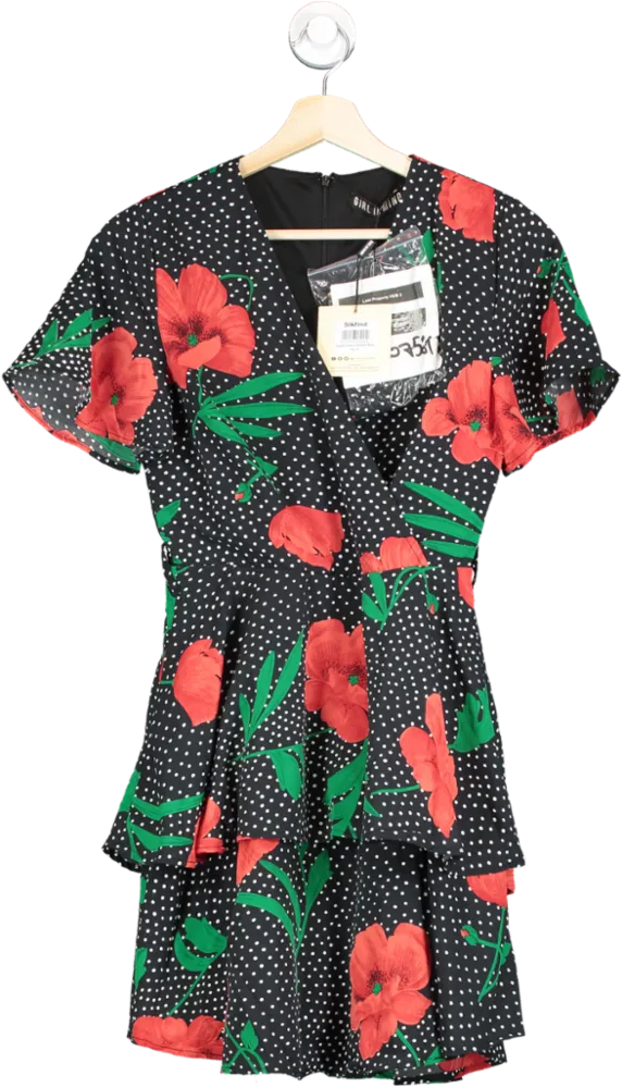 Girl In Mind Black Floral Aspen Layer Chiffon Mini Dress Size 8
