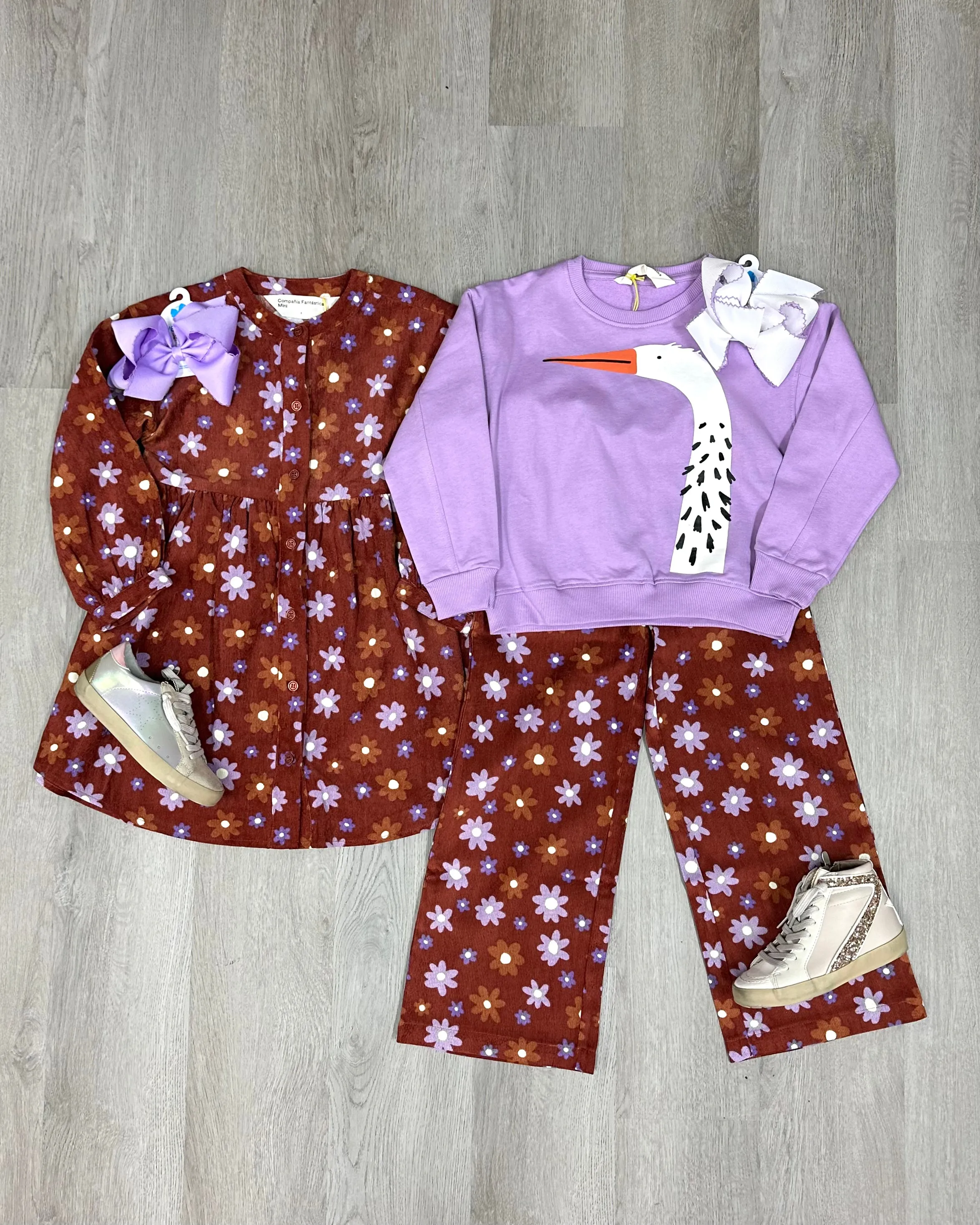 Girls Corduroy Dress - Lavender Floral