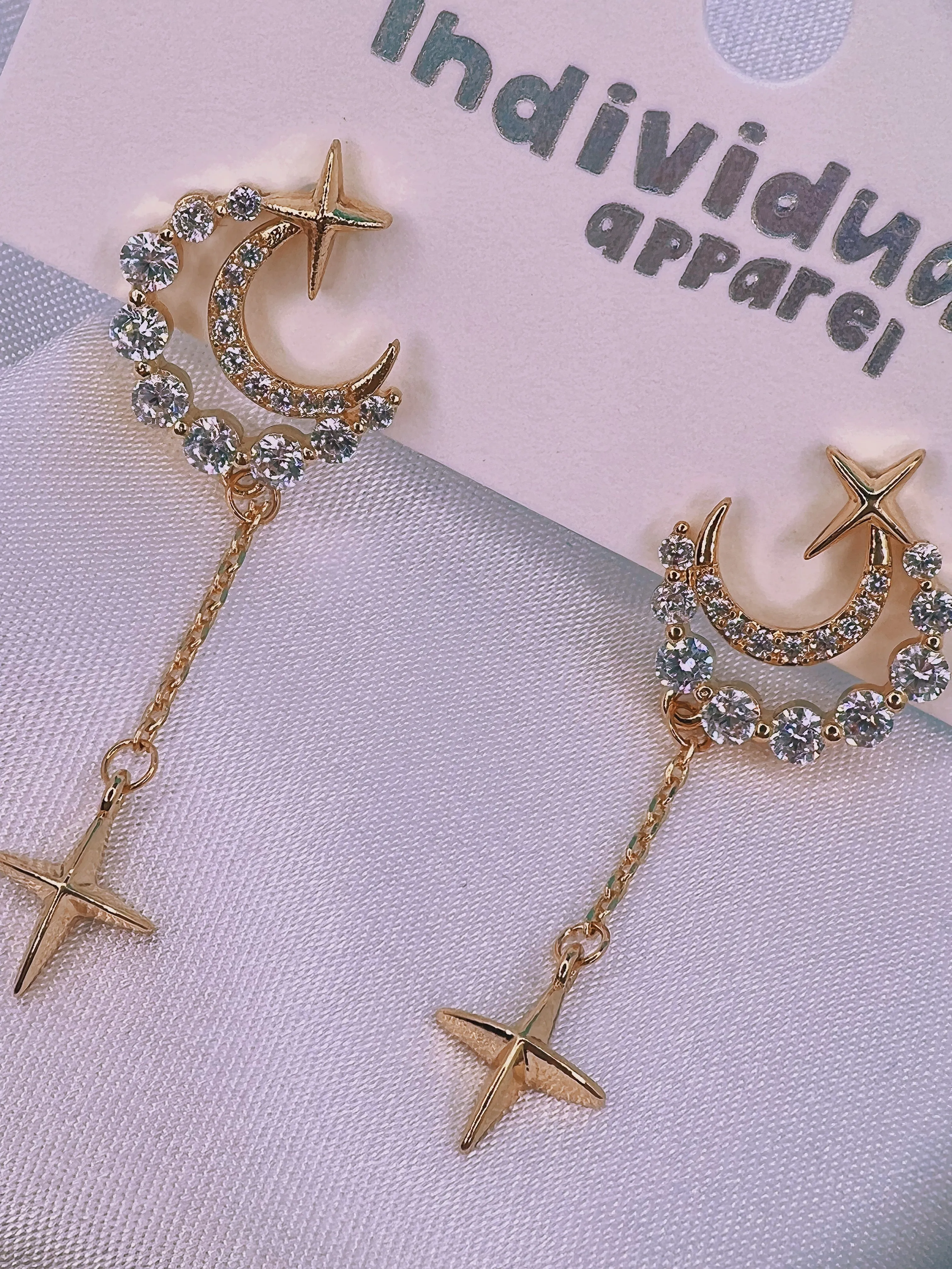 Glitter Crystal Moon Earrings