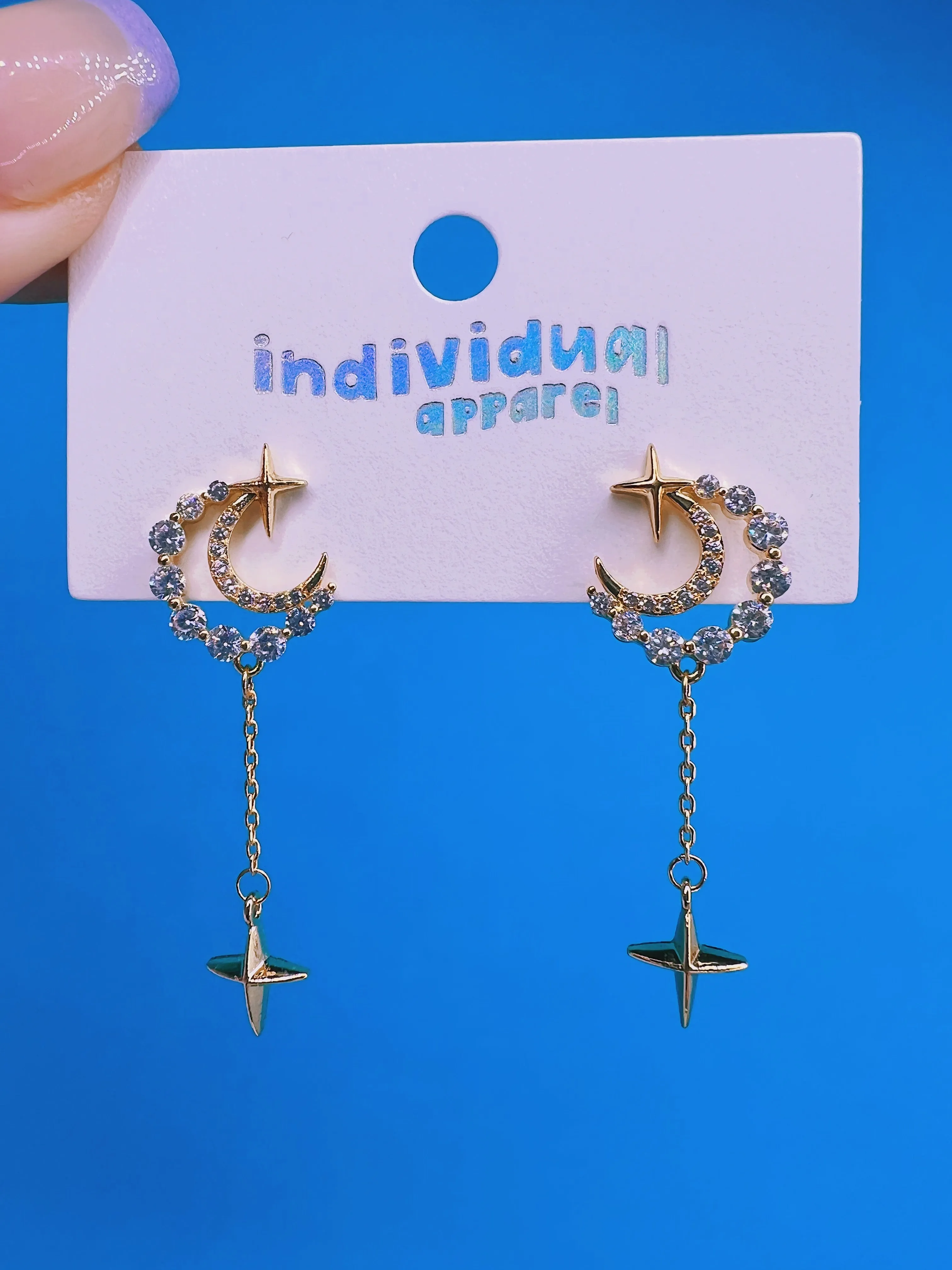 Glitter Crystal Moon Earrings