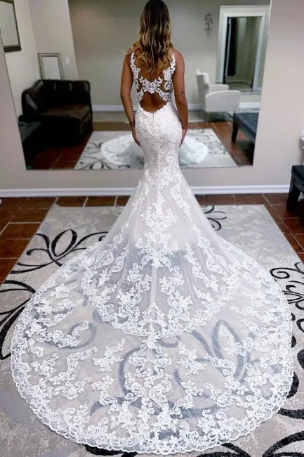 Gorgeous spaghettistraps sleeveless mermaid lace Wedding Dresses