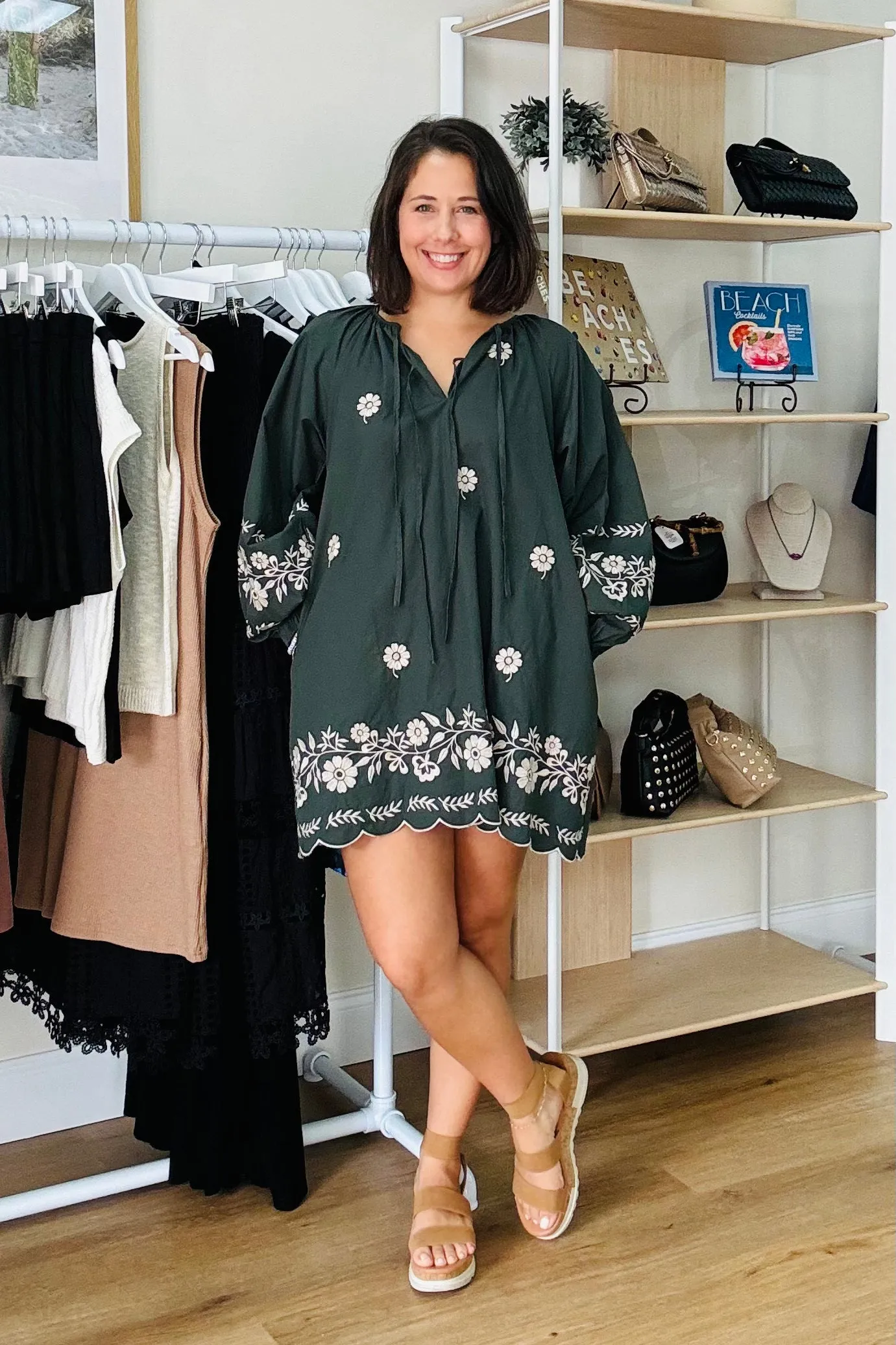 Green Embroidered Peasant Dress