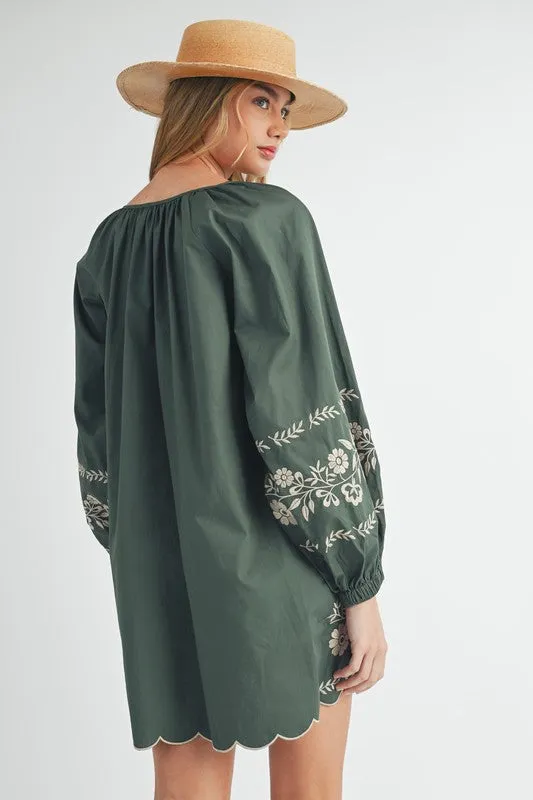 Green Embroidered Peasant Dress