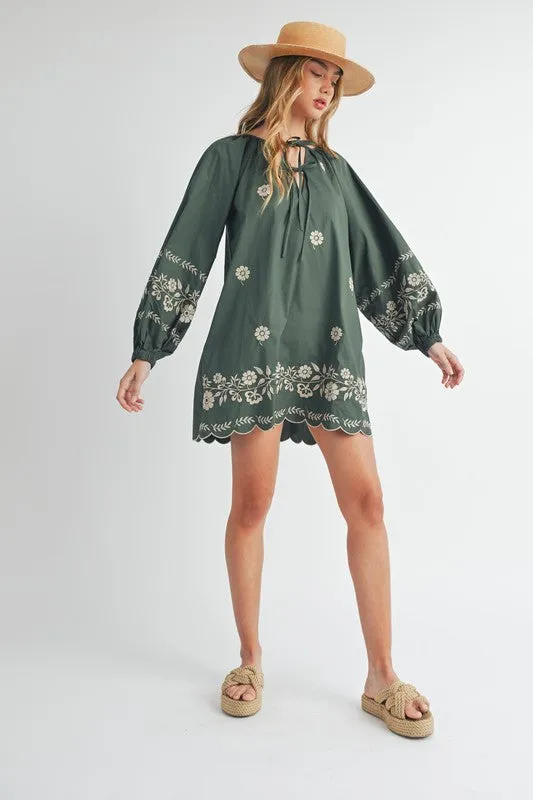Green Embroidered Peasant Dress