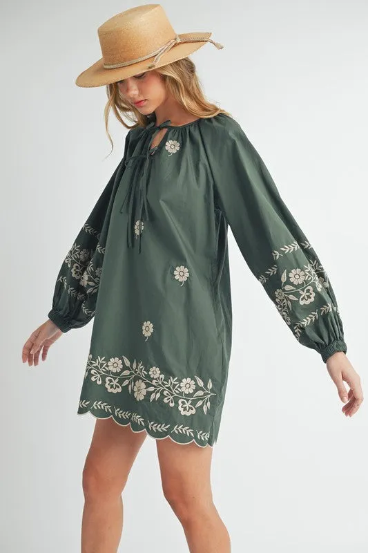 Green Embroidered Peasant Dress